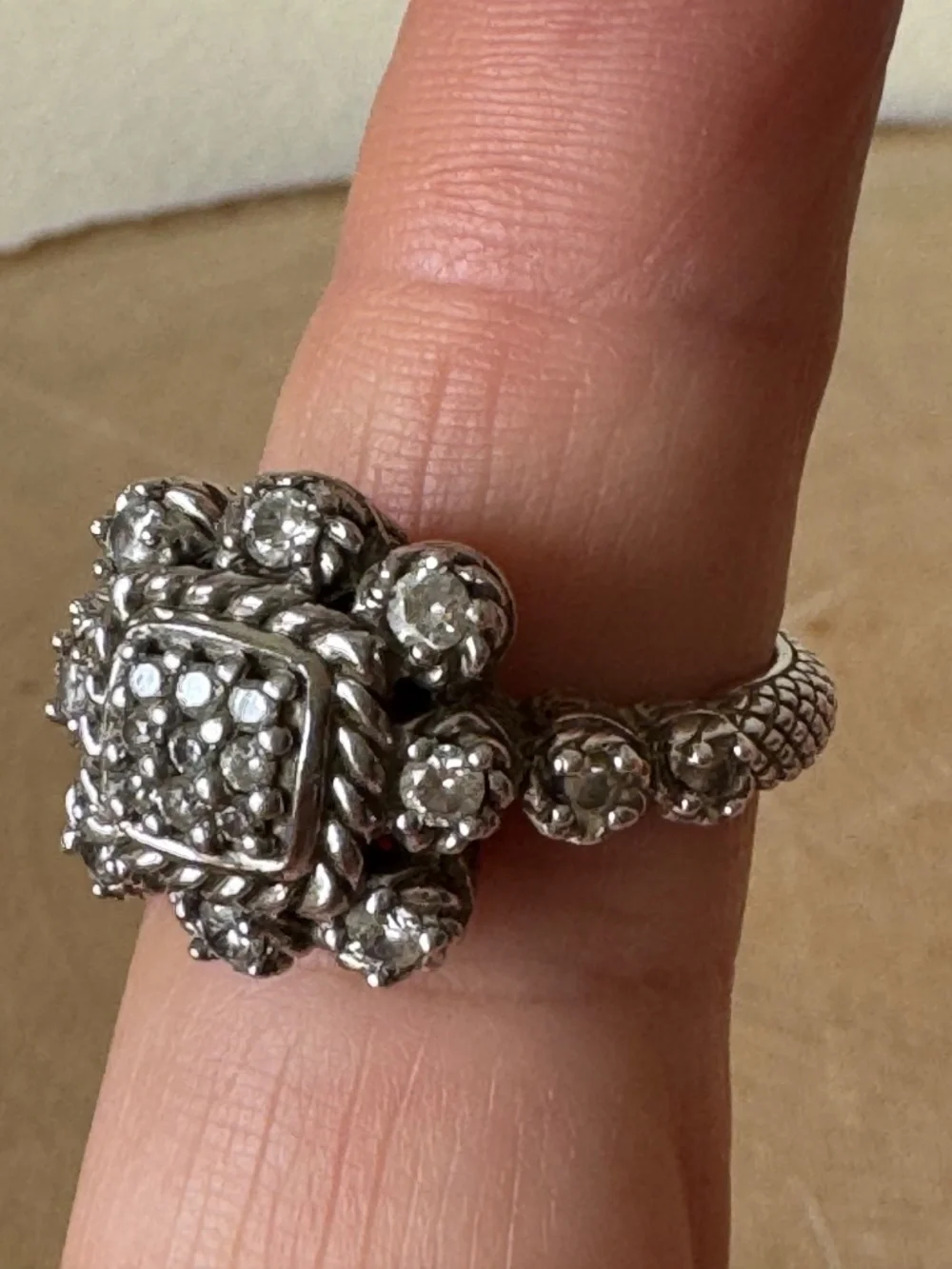 Judith Ripka 925 Sterling Silver CZ Square Cluster Cocktail Ring Size 8